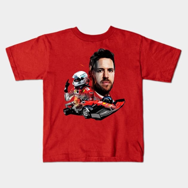 Sebastian Vettel low poly Kids T-Shirt by pxl_g